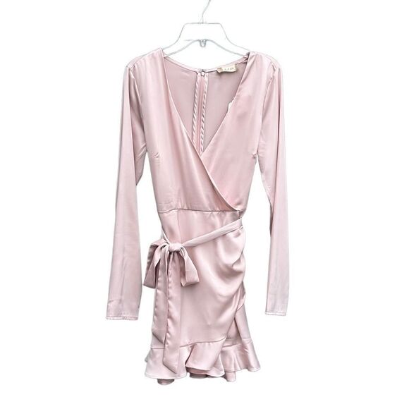 ALTAR’D State Wrap Dress Long Sleeve V-Neck Ruffled in Light Pink Women's Size S - Picture 3 of 7